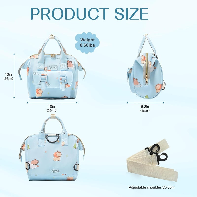 Mozzilog Small Diaper Bag Crossbody, Convertible Mini Diapers Backpack 4 in 1 w/Shoulder for Stroller, Travel, Small Mommy Daiper Tote with Insulated Pockets, Compact Baby Bag for Mom (Sky Blue Animal) - Image 4